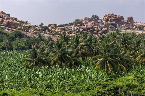 Looking South From Nandi Monolith Temple Hampi Karnataka India Stock