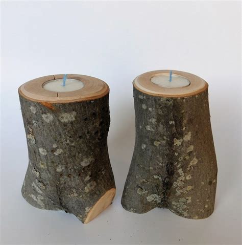 Rustic Wood Tree Branch Tea Light Candle Holders Pair Etsy