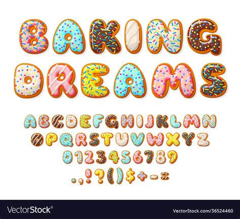 Donut Font Sweets Letters Bakery Text Numbers Vector Image