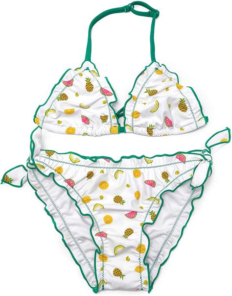 SHEKINI Girls Halter Triangle Bikini Ruffled Trim Grandado