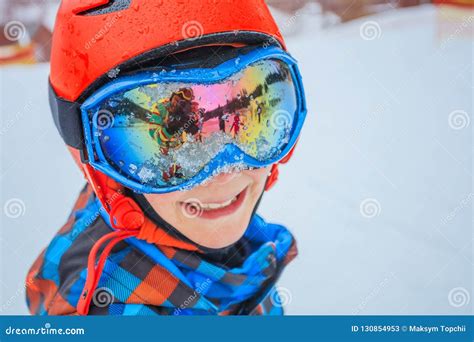 Cute Skier Boy In A Winter Ski Resort Stock Image Image Of Blue