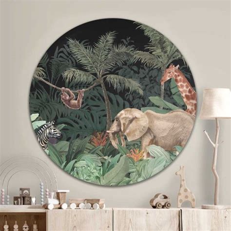 Muurcirkel Jungle Dieren Zwart Wallz Forex Ø 60cm Inclusief