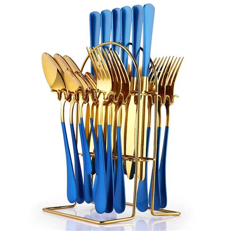 Knife Fork Spoon Luxury Silver 24 Piece Stainless Steel Gold Cutlery