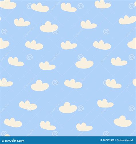 Cute Pattern with Clouds on Light Blue. Kids Nursery Pattern with Clouds in Hand Drawn Style ...