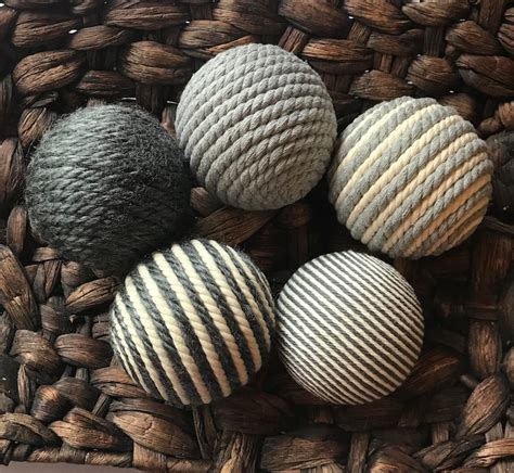 Gray And Ivory Decorative Balls Decorative Yarn Balls Bowl Etsy