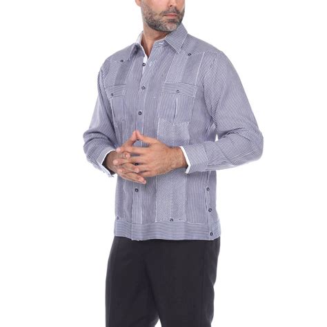 Guayabera Long Sleeve Shirt Navy Stripe S Mojito Collection