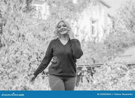 Autumn Vibes Blonde Chubby Woman Plus Size Concept Stock Image Image Of Concept People