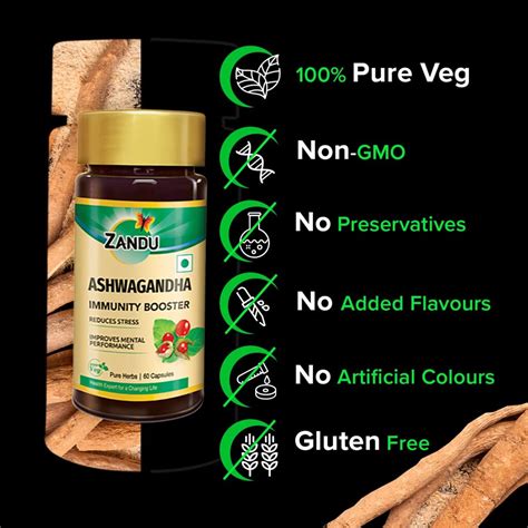 Zandu Ashwagandha Capsules Veg Capsules For Immunity Stress