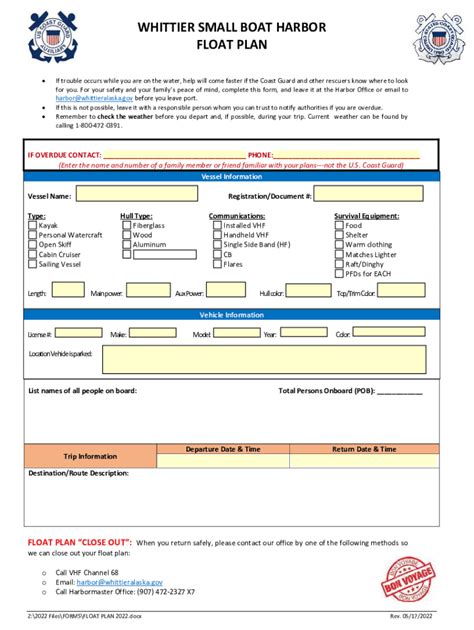 Fillable Online What Should Be Included On A Float Plan Discover