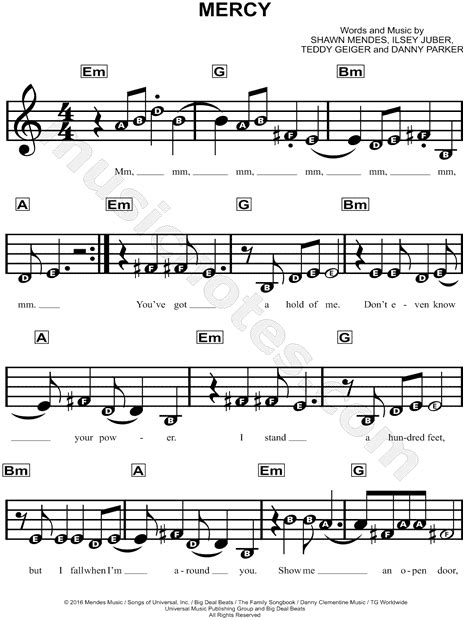 Shawn Mendes Mercy Sheet Music For Beginners In E Minor Download