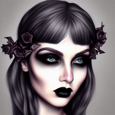 Beautiful Girl Alt Vintage Retro Goth Dark Makeup Pure Black Hair