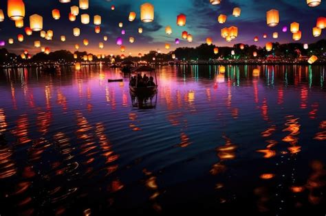 Premium AI Image | Floating Lantern Festival magical panorama capturing ...