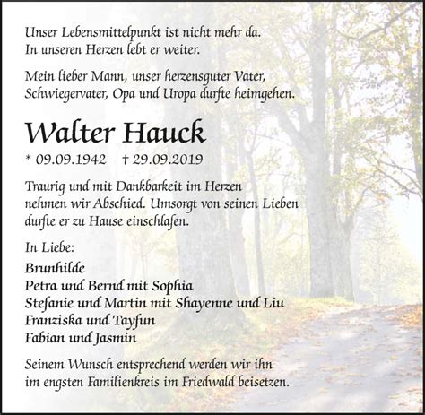 Traueranzeigen Von Walter Hauck Trauerundgedenken De