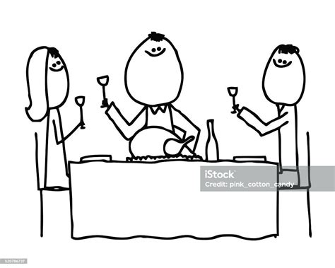 Stick People Giving Toast At Thanksgiving Stock Illustration Download