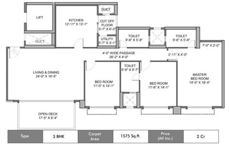 Hiranandani Fortune City Panvel, Navi Mumbai 3 BHK Floor Plan 1575 Sq ...