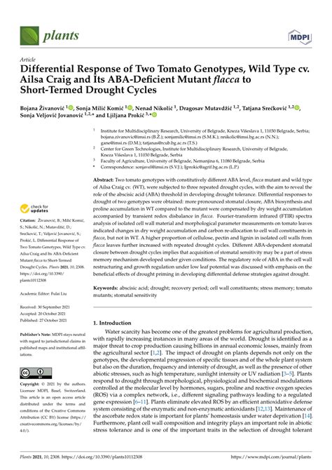 Pdf Differential Response Of Two Tomato Genotypes Wild Type Cv