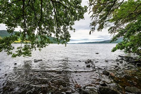 Costa do lago ness na escócia cheia de vegetação e árvores lago