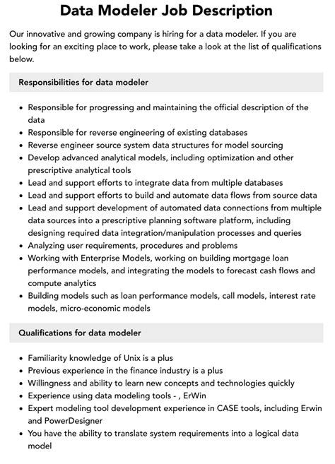 Data Modeler Job Description Velvet Jobs