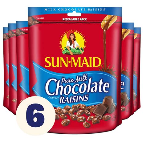 Sun-Maid Chocolate Covered Raisins Snacks, Pure Milk Chocolate Raisins ...