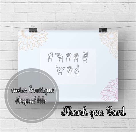 Printable ASL Thank You Card American Sign Language Greeting Card Digital File - Etsy