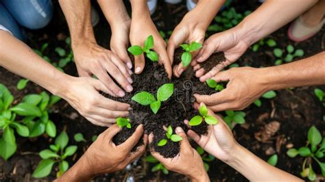 A Group Of Diverse Hands Planting A Tree Together Aig535 Stock Image