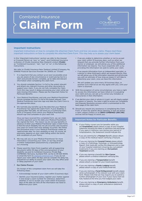 Combined Insurance Claim Form Fill Out Printable PDF Forms Online