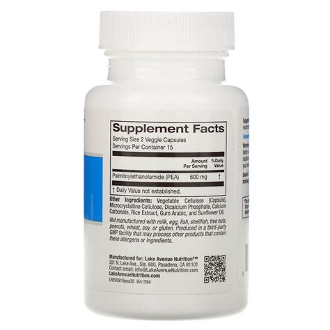 Comprar Lake Avenue Nutrition PEA Palmitoiletanolamida 600 Mg 30