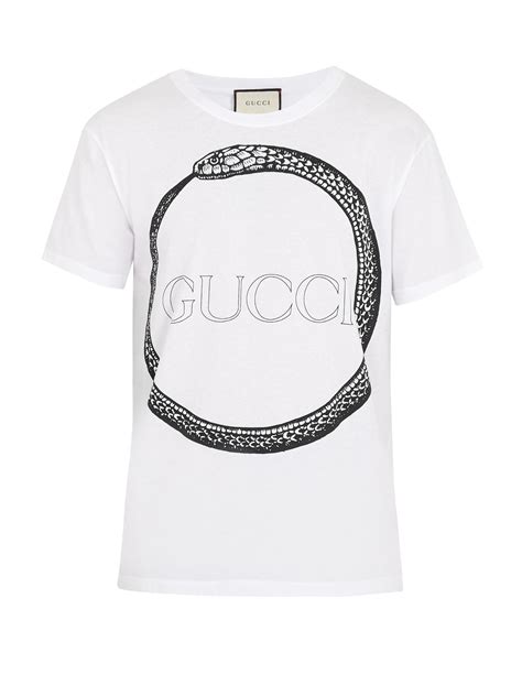 Lyst Gucci Snake And Logo Print Cotton T Shirt In White For Men