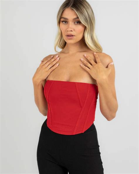 Shop Ava And Ever Anwar Mesh Corset Top In Red Fast Shipping And Easy