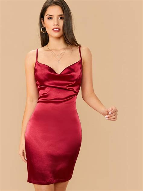 Cowl Neck Satin Cami Dress Shein Usa Satin Cami Dress Floral Slip