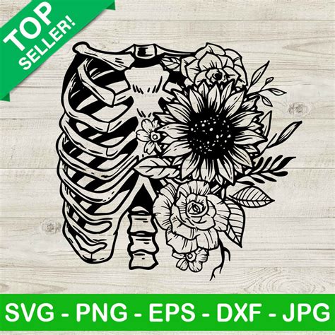 Skeleton Rib Cage Floral Svg Skeleton Floral Svg Rib Cage Svg Png Eps Dxf