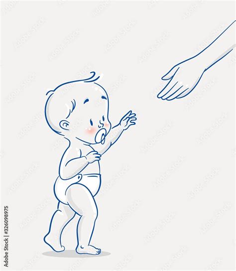 Cute Baby Boy Reaching For Mothers Loving Hand First Steps Cartoon