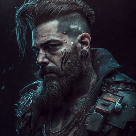 Brutal Men With Beards In Cyberpunk Style Cyberpunk Character