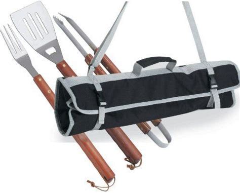 Bbq Tote W 3 Pc Bbq Tool Set W Wooden Handles Blacksilver 2495