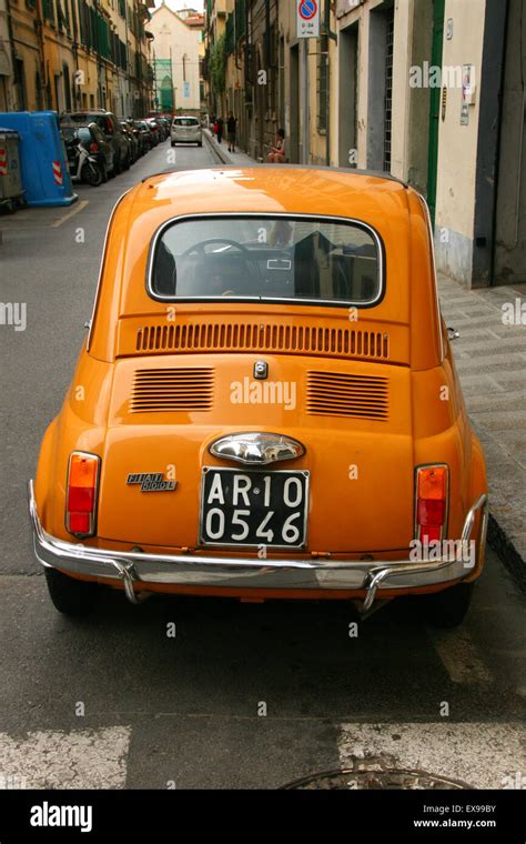 Vintage Classic Orange Fiat 500 Florence Italy Stock Photo Alamy