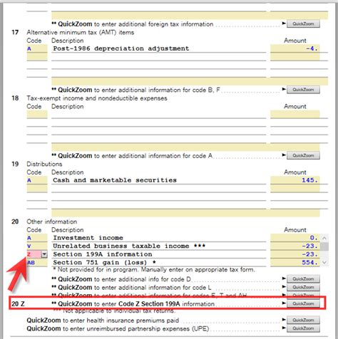 Entering Section 199a Information Box 20 Code Z Page 2