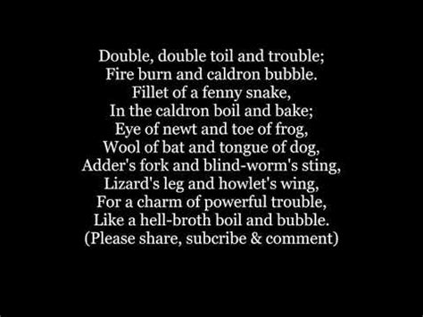 DOUBLE Double Toil And Trouble SONG SHAKESPEARE Macbeth Of The Witches