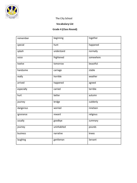 Grade 4 Vocabulary List With Meanings Pdf Poetry