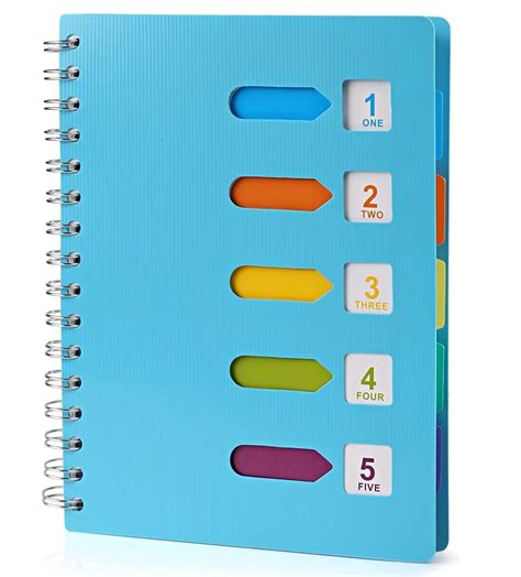 5 Subject Spiral Notebook With Divider Tabs A5 Wide Ruled 57 × 85