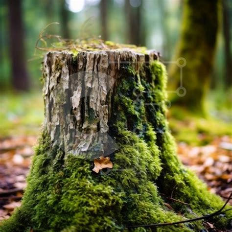 Beautiful Picture Of A Moss Covered Tree Stump In A Forest Stock Photo