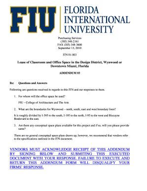 Fillable Online Finance Fiu Lease Of Classroom And Office Space In The