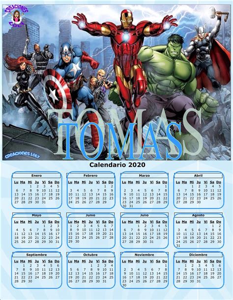 Creaciones Loly Almanaque Calendario Español 2020 Avengers