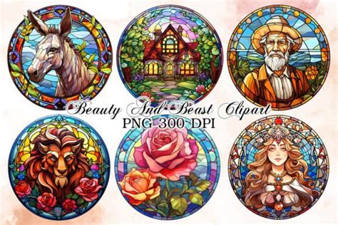 Stained Glass Beauty and Beast Clipart Graphic by Little Girl ...