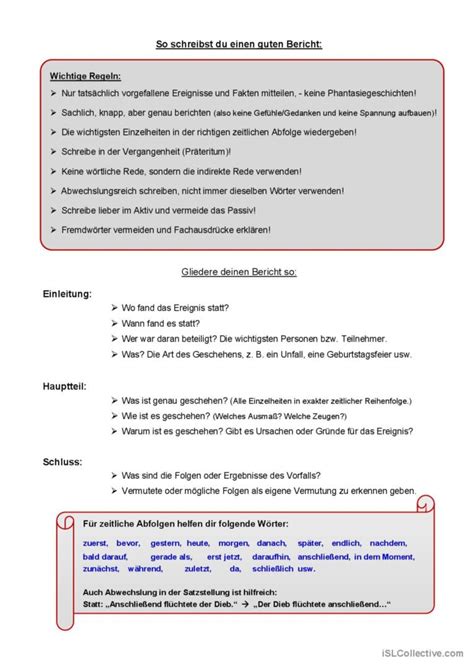 Bericht Schreiben Deutsch Daf Arbeitsblätter Pdf And Doc