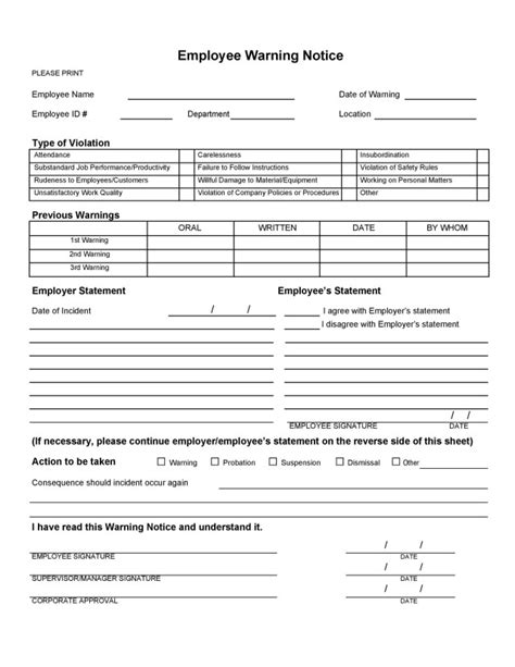 Employee Warning Notice Free Download Aashe