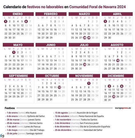 Navarra El Calendario laboral 2024 trae días festivos y puentes para