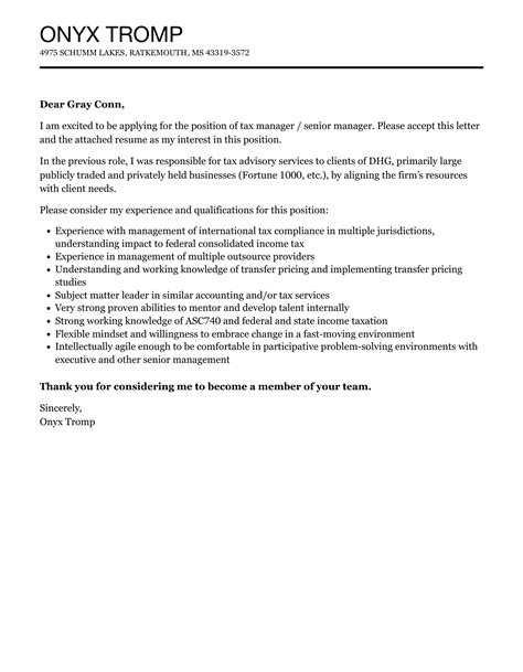 Tax Manager Senior Manager Cover Letter Velvet Jobs