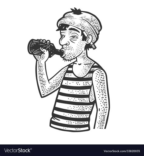 Drunkard with a bottle sketch Royalty Free Vector Image