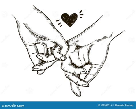 Couple In Love Hold Hands Engraving Vector Stock Vector Illustration