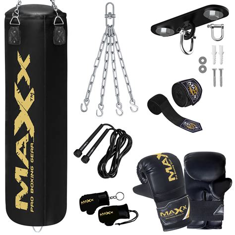 Black Gold 3ft ,4ft, 5ft 10pcs Punch bag set Leather boxing punchbag ...